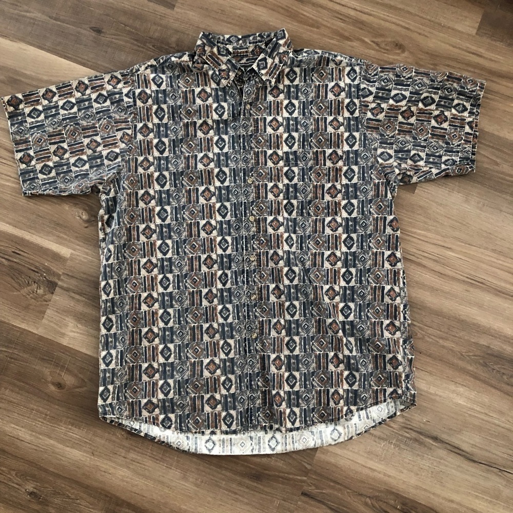 David Taylor men’s short sleeve text tile design print button down size XL Tall